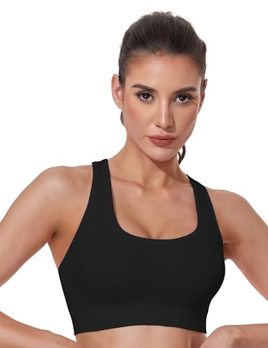 High Support Sports Bra for Women - Adjustable Straps Padded Cross Back Workout Yoga Running Black White Orangered Purple Grey 3X-Large