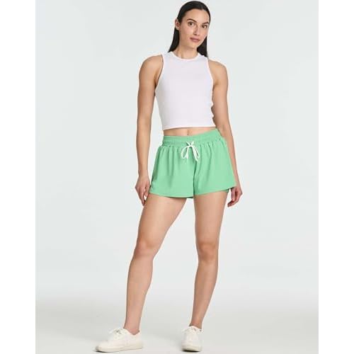 Real Essentials 4 Pack:Womens Flowy Dry Fit Running Short - Spandex Underneath Workout Summer Shorts (Available in Plus Size)