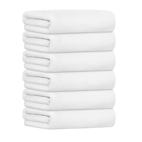 Microfiber Bath Towels Set - White, 30x60 Inches, 6 Pack with Hanging Loops