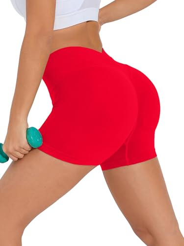 Women Workout Shorts V Back Scrunch Gym Yoga Biker Shorts Large Red