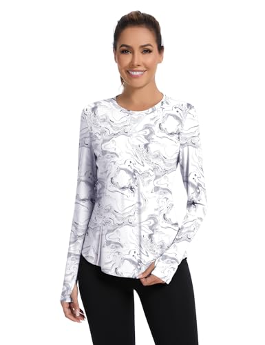 Avoogue Women's UPF 80+ UV Long Sleeve Shirt with Thumb Holes - Medium, Black-White