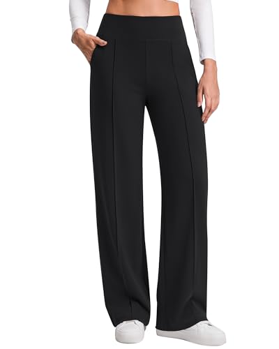 Petite Wide Leg Yoga Dress Pants for Women - Black, Size Medium, G4Free