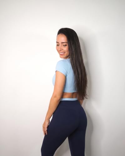 Aoxjox Dual Core Halter Crop Top - Small Airy Blue/Midnight Navy