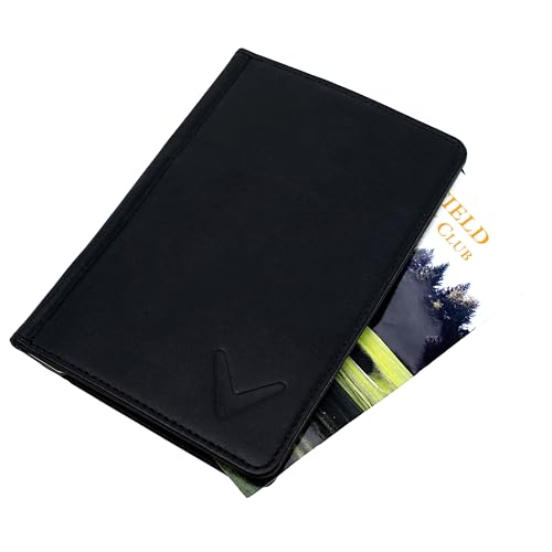 Golf Scorecard & Yardage Book Holder - Genuine Leather, Black