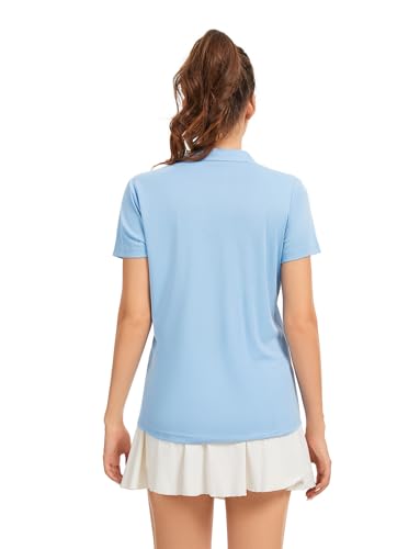 Women's Short Sleeve Polo Shirt X-Large Light Blue Quick Dry UPF 50+ Sun Protection