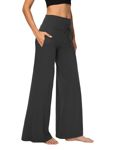 Wide Leg Pants for Women with Pockets High Waist Lounge Pants Medium Black