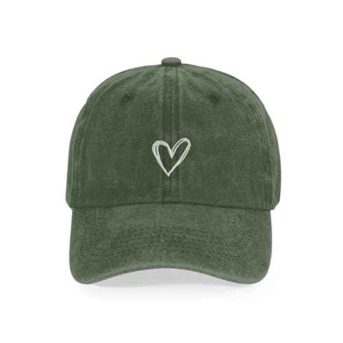 Vintage Heart Embroidered Baseball Cap Distressed Adjustable Hat for Women Low Profile Dad Hats Unisex Cotton Cap