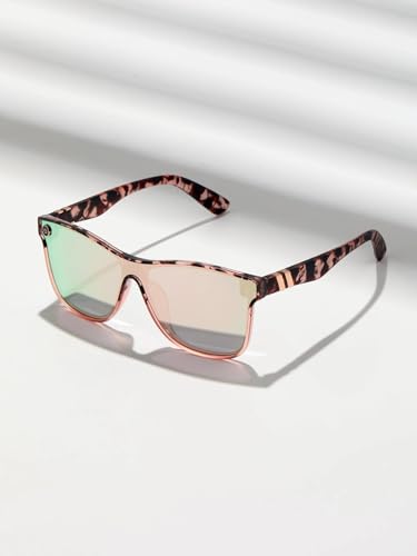 1pc Streamlined Sunglasses With Metal Decoration, Personality Gradient, Outdoor Cycling Sunglasses, Fashion Eyewear（Leopard print）