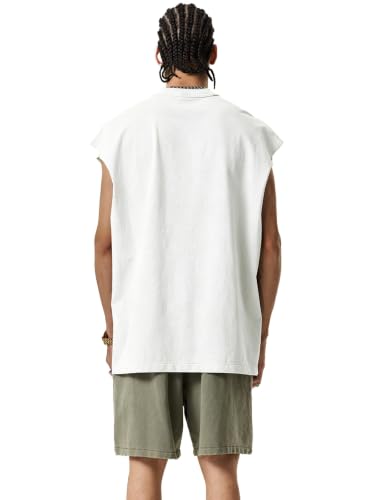 Men's Sleeveless Workout Tank Top - Large White, Muscle Cotton Gym Shirt