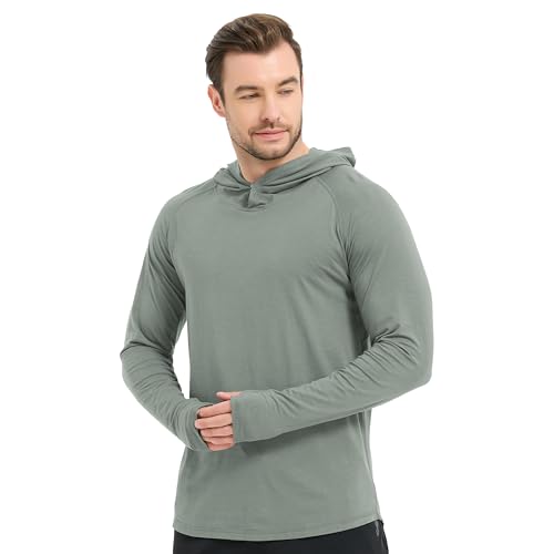 Men's Ultra Soft Bamboo Viscose Hoodie Shirt with Curved Hem - Regular Large Sage Slate