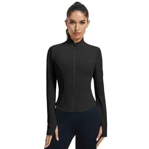 LOMON Women's Athletic Jackets Cropped Long Sleeve Workout Tops Yoga Zip Up Jackets Gym Tops Golf Shirts