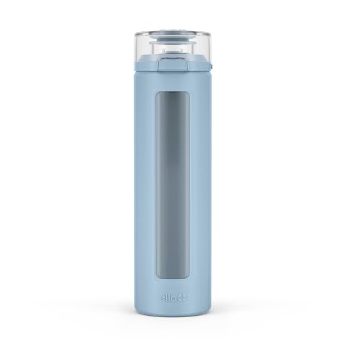 Ello Syndicate 20oz Glass Water Bottle with Flip Lid & Silicone Sleeve - Tech Blue