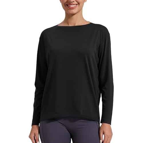 Pioneer Camp Women's Bamboo Viscose Long Sleeve Workout Shirts Back Loose Fit Boat Neck Yoga Athletic T-Shirts Casual Tops