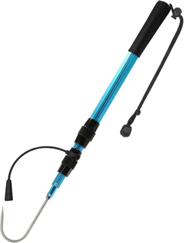 SANLIKE Telescopic Fishing Gaff Aluminum Pole Stainless Steel Hook - Blue, 55 Inch