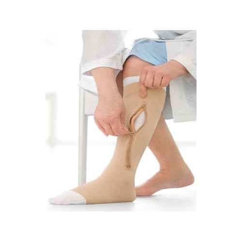 UlcerCare Zippered Unisex Open Toe Knee High Support Sock Size: Large, Leg: Left