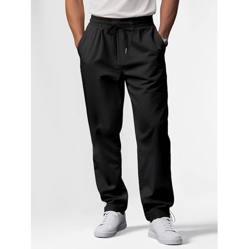 Comdecevis Mens Casual Pants Drawstring Elastic Waist Joggers Sweatpants with Pockets Straight Leg Cargo Pants