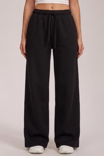 Women's Flare Wide Leg Sweatpants - Fleece Lined Lounge Pants Medium Black