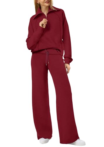 Women’s Lounge Sets 2025 Half Zip Sweatshirt & Wide Leg Pants - Red, Medium
