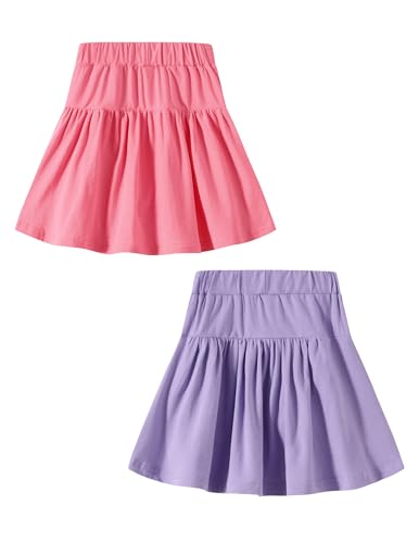 Girls Ruffle Tennis Skirt with Built-in Shorts - Pink/Purple, 7-8 Years