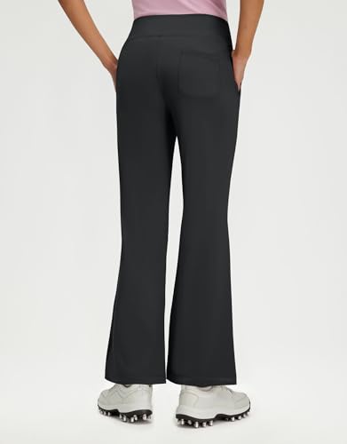 Women's Golf Pants with Pockets Flare High Waist Stretch Tall Bootcut Wide Leg Black Large