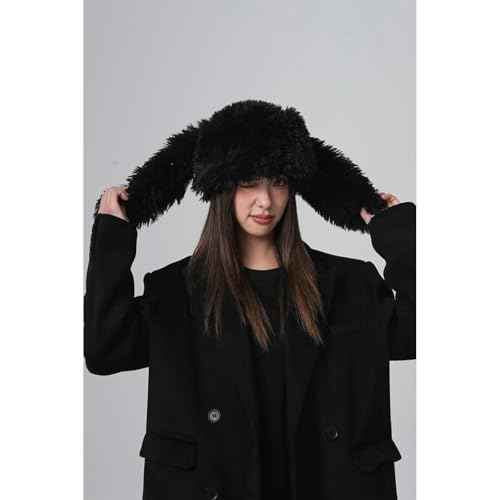 Y2K Plush Hat for Women Fuzzy Cute Beanie Bunny Ears Hat Fluffy Hat Skull Cap Winter Warm Hat Christmas Halloween