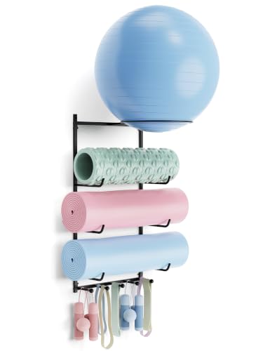 GIGIFTREE Wall Mount Yoga Ball & Mat Organizer - Adjustable Storage Rack