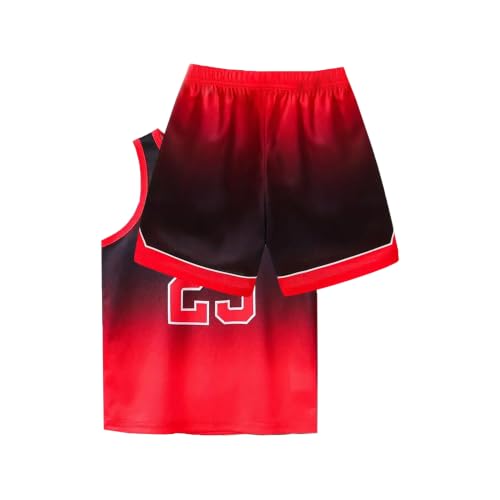 Basketball Jersey Gradient Uniform Set for Kids Boys 6-16Y - Red, 6 Years