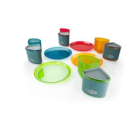 GSI Outdoors Infinity 4 Person Compact Nesting Tableset for Ultra-Light and Compact with Cup, Bowls and Plates for Camping, RV, or BBQ