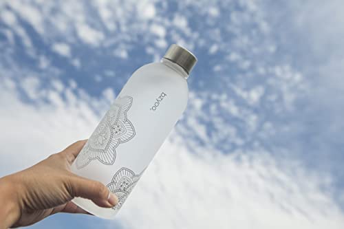 32 Oz Reusable Water Bottle with Time Markings, Frosted Plastic, Strap, Silver