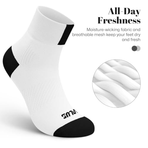 Ankle Compression Socks for Women 6 Pairs - Large X-Large, Black White Navy Running Socks with Arch Support