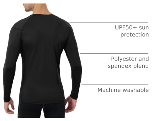 Runhit Long Sleeve Compression Shirt for Men - UPF 50+ Athletic Base Layer Black X-Large