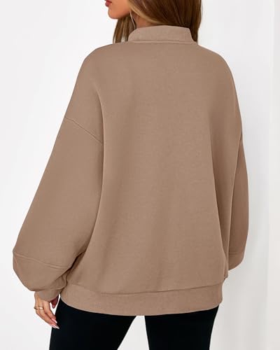 KIRUNDO Oversized Zip Up Bomber Jacket for Women Khaki Small