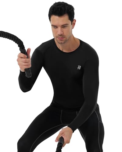 Runhit Long Sleeve Compression Shirt for Men - UPF 50+ Athletic Base Layer Black X-Large