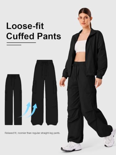 Women’s Parachute Cargo Pants for Casual Travel Hiking - Medium / Blk001