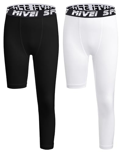 Youth Boys Basketball Compression Leggings - Left Long, Medium, 2-Pack Black & White