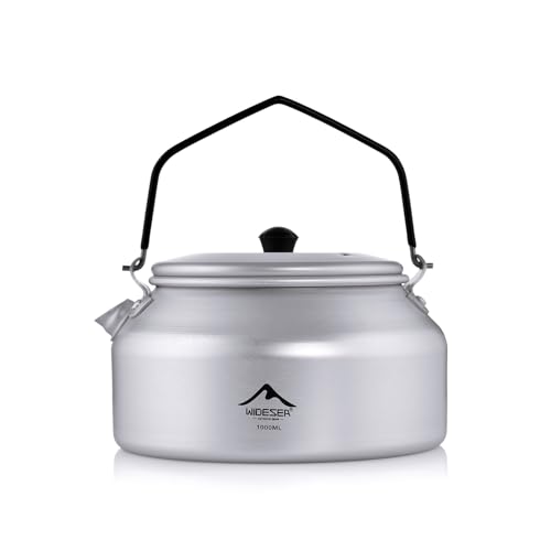 Widesea UltraLight 1L Camping Kettle, Hard-Anodized Aluminum Open Flame Safe Tea & Coffee Pot with Heat-Resistant Handle, Portable for Campfire, Backpacking, Hiking, and Outdoor Adventures