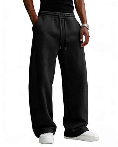 Men's Black Cotton Fleece Baggy Lounge Sweatpants Medium with Pockets