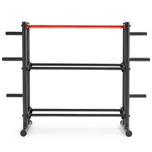 Sunny Health & Fitness Multi-Weight Storage Rack Stand for Dumbbells, Kettlebells, Olympic Weight Plates, Barbell, Medicine Ball