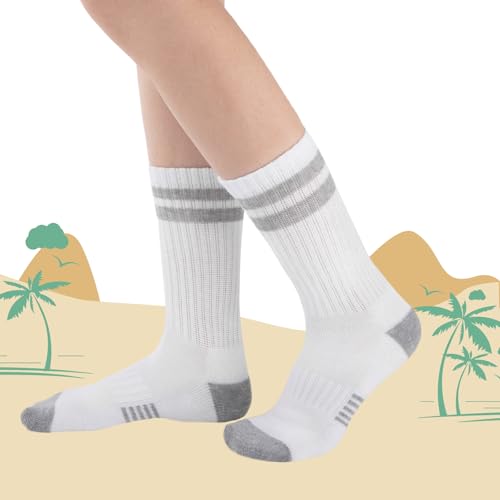 10 Pairs Boys Athletic Crew Socks 4-6 6-8 8-10 Years White - Half Cushioned