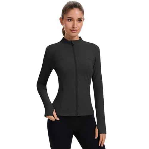 Rapbin Women's Full Zip Workout jackets Runing Slim Fit Athletic Tops With Thumb Holes