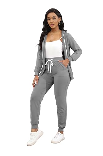 Women’s Track Suit Set - Large / 3 Gray White Two-Piece Sweatsuit