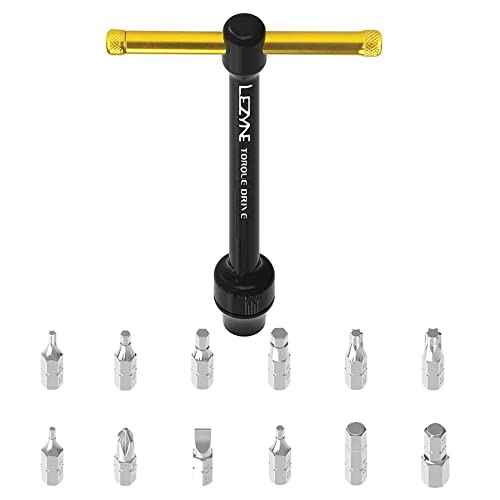 LEZYNE Torque Drive Bike Multi-Tool, CNC Machined Aluminum, Magnetic Hold, 11 Interchangeable Bits, Cross-Head & Flathead, Compact, Portable Bicycle Torque Wrench Kit