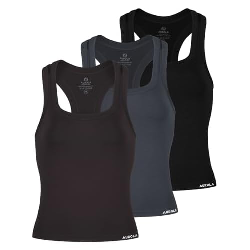 AUROLA Essentials Seamless Sleeveless Racerback Top,Women Subtle Marl Workout Square Neck Fitted Tank