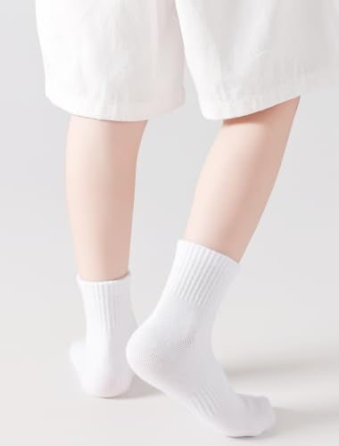 Kids Ankle Socks 5-8 Years Seamless Toe Athletic Cotton School Running Socks - White 10 Pack