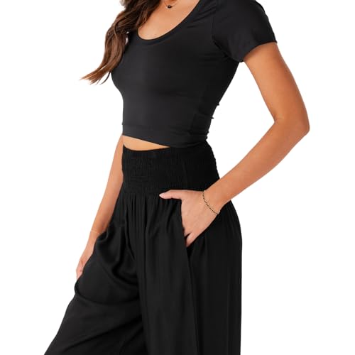 Medium Black Lotus and Luna Women's Harem Pants for Beach & Lounge High Waisted Boho Style