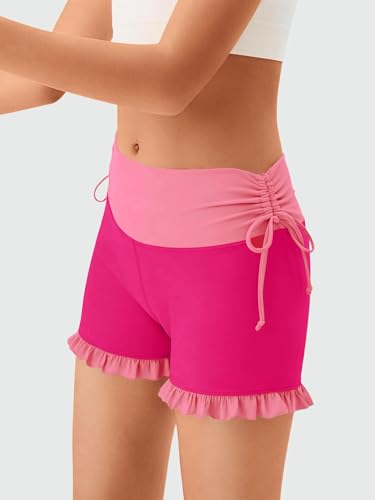Girls High Waisted Ruffle Yoga Shorts - Athletic Biker Dance Workout
