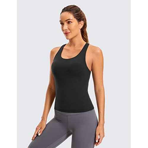 CRZ YOGA Butterluxe Workout Racerback Tank Tops for Women - Padded Athletic Spandex Yoga Shirts with Built in Bra