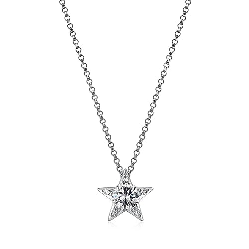 Silver Star Necklace - CZ Pave Star Pendant & Matching Earrings Set