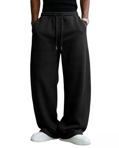 Men's Black Cotton Fleece Baggy Lounge Sweatpants Medium with Pockets