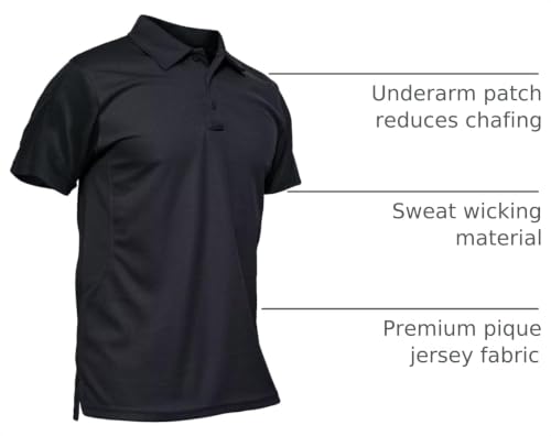 Men's Quick Dry Tactical Polo Shirt 3X-Large Black - Short Sleeve Performance Golf & Training